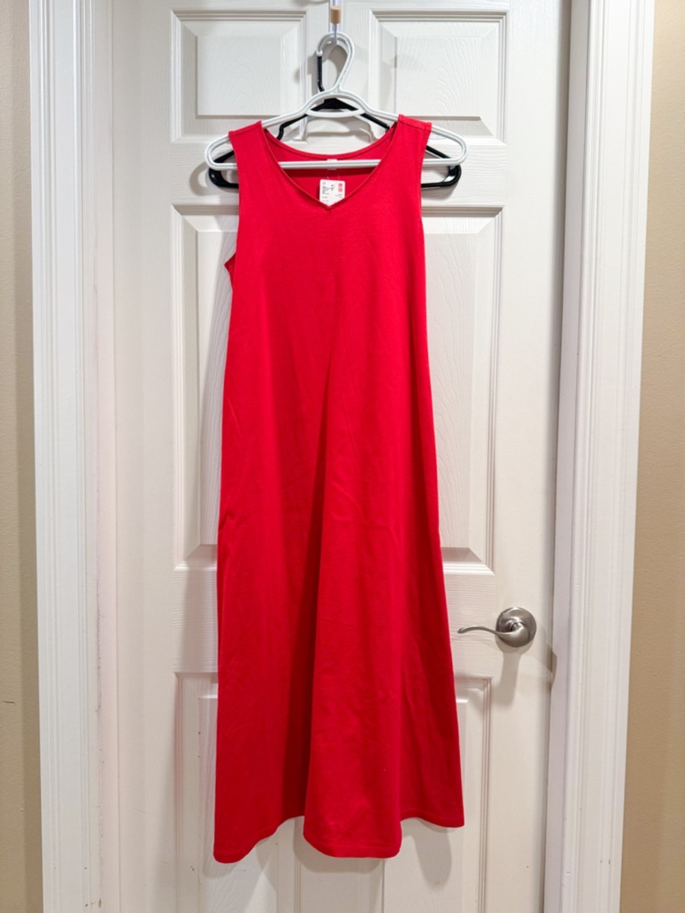 NWT Uniqlo Solid Red Cotton V-Neck A-Line Dress Soft Coastal Girl XXS